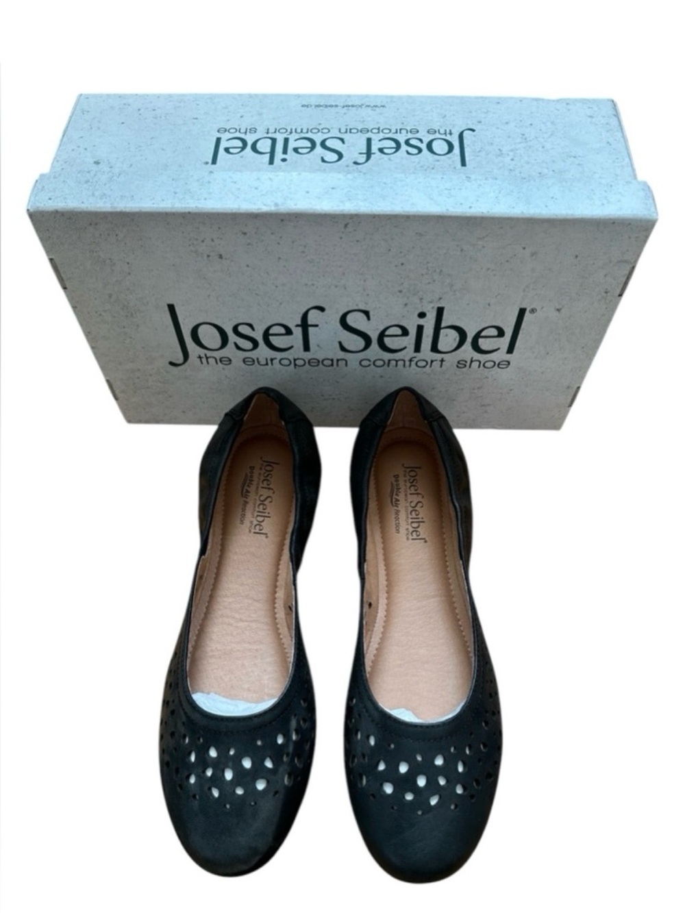 Josef Seibel Black Perforated Slip-On Ballet Flats